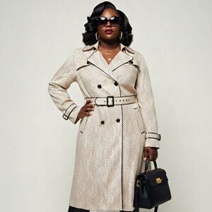 Chic Apricot and Black Polka Dot Trench Coat